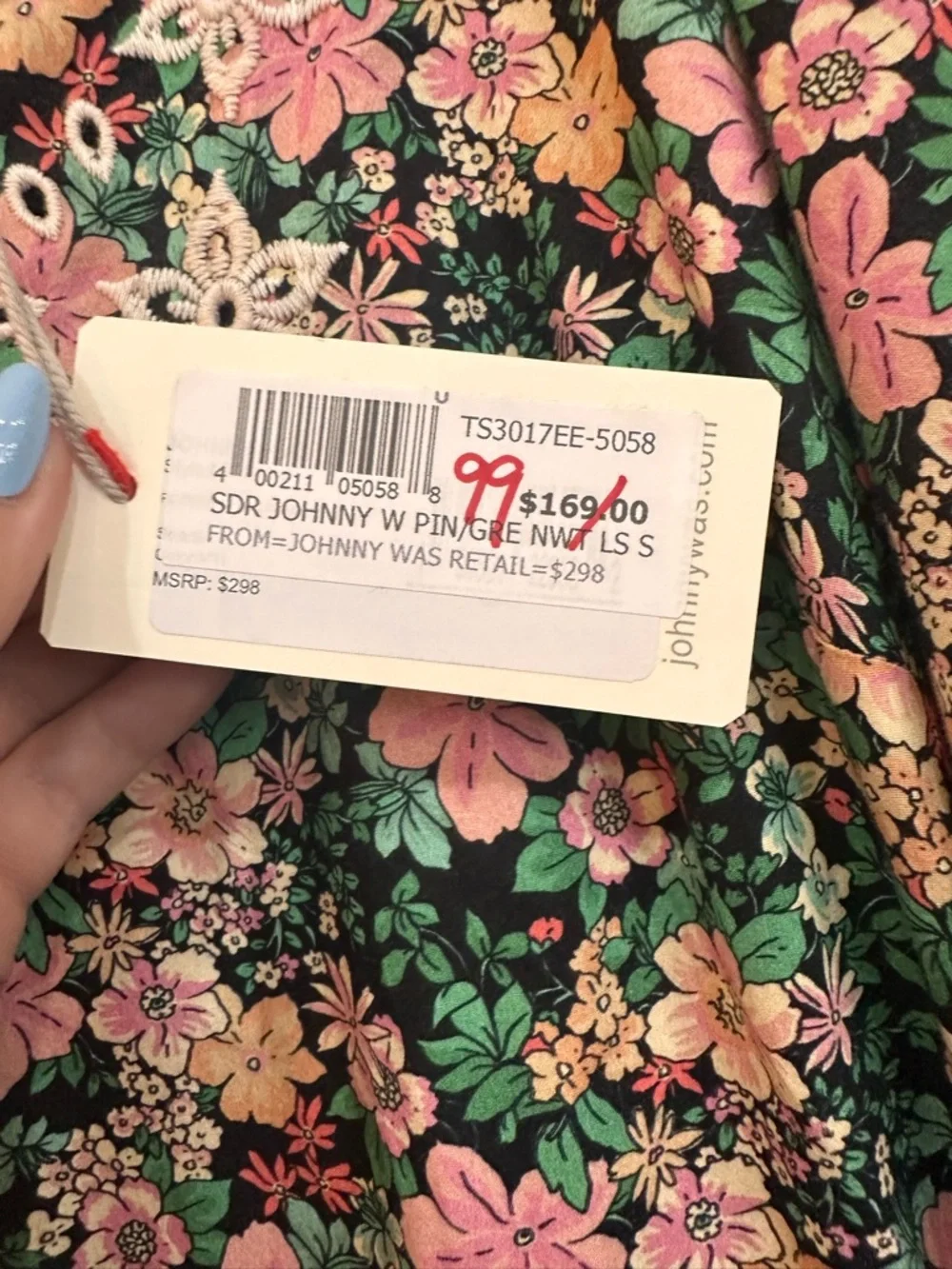 NWT Johnny Was Floral V-Neck Tunic Dress in Pink & Green size S - Picture 7 of 7